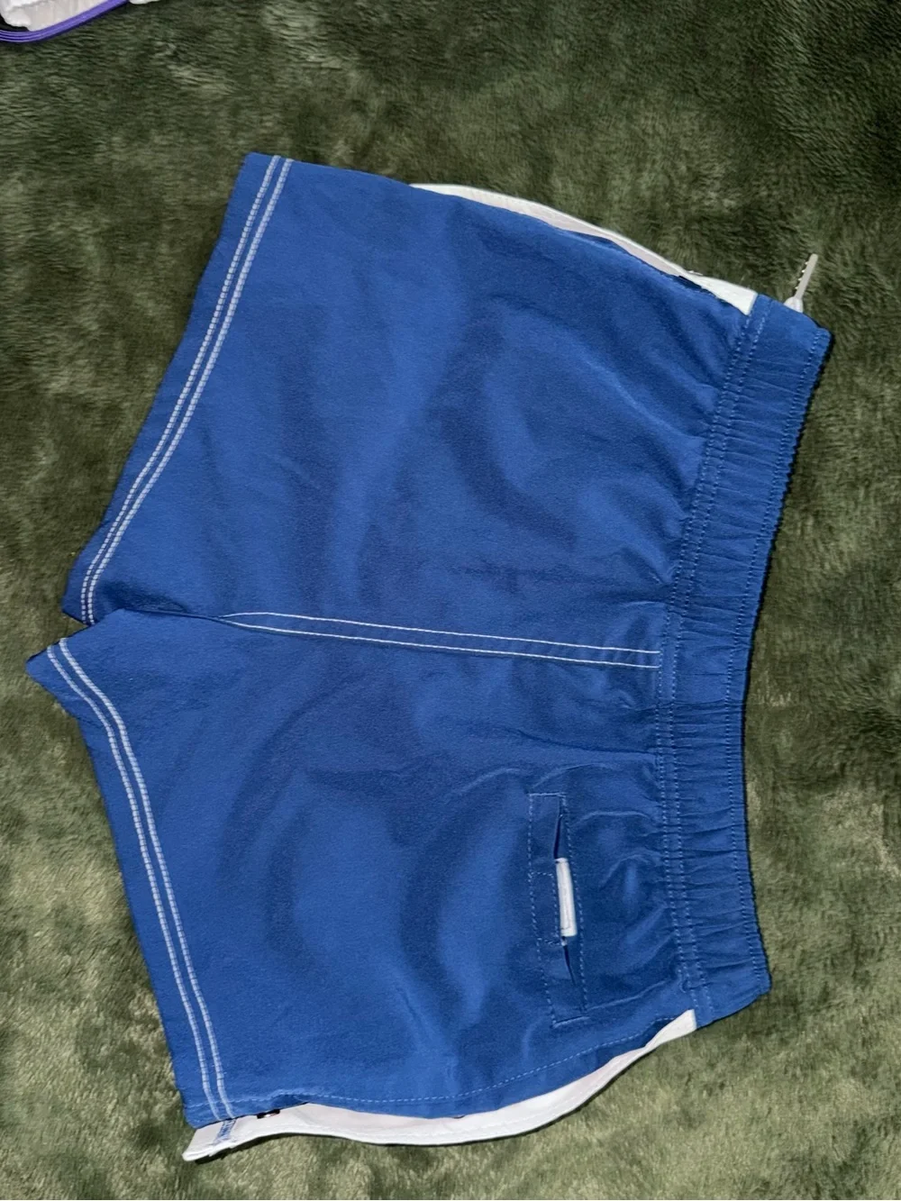 Andrew Christian Men's Navy Swim Shorts with Red Stripe S
